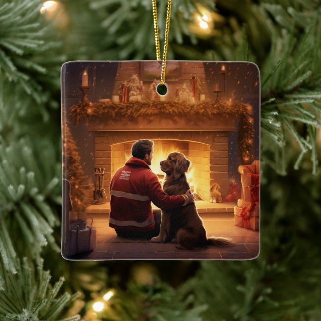Cocker Spaniel Christmas Ornament, Fireman Pet  Ceramic Ornament (Tree)