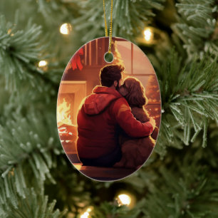 Cocker Spaniel Christmas Ornament, Fireman Pet  Ceramic Tree Decoration