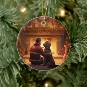 Cocker Spaniel Christmas Ornament, Fireman Pet Ceramic Tree Decoration
