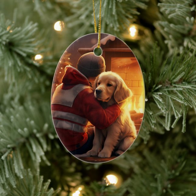 Cocker Spaniel Christmas Ornament, Fireman Pet  Ceramic Tree Decoration (Tree)
