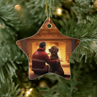 Cocker Spaniel Christmas Ornament, Fireman Pet Ceramic Tree Decoration