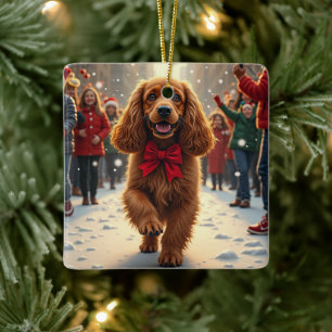 Cocker Spaniel Christmas Parade Holiday Painting Ceramic Ornament