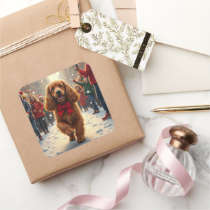 Cocker Spaniel Christmas Parade Holiday Painting Square Sticker