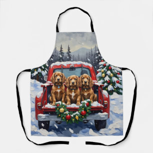 Cocker Spaniel Christmas Red Truck Holiday Apron
