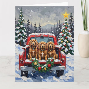 Cocker Spaniel Christmas Red Truck Holiday Card