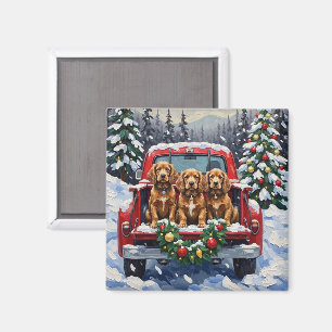 Cocker Spaniel Christmas Red Truck Holiday Magnet