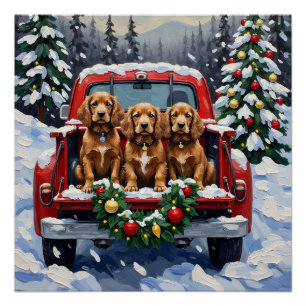 Cocker Spaniel Christmas Red Truck Holiday Poster
