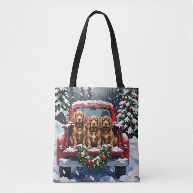 Cocker Spaniel Christmas Red Truck Holiday Tote Bag (Front)