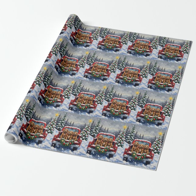 Cocker Spaniel Christmas Red Truck Holiday Wrapping Paper (Unrolled)