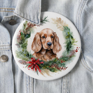 Cocker Spaniel Christmas Wreath Festive Pup  6 Cm Round Badge