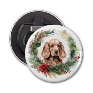 Cocker Spaniel Christmas Wreath Festive Pup  Bottle Opener