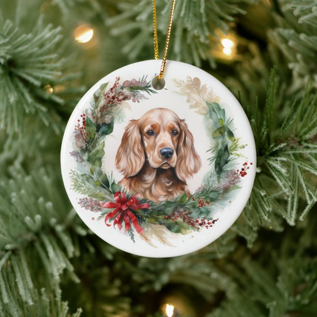 Cocker Spaniel Christmas Wreath Festive Pup  Ceramic Tree Decoration (Tree)