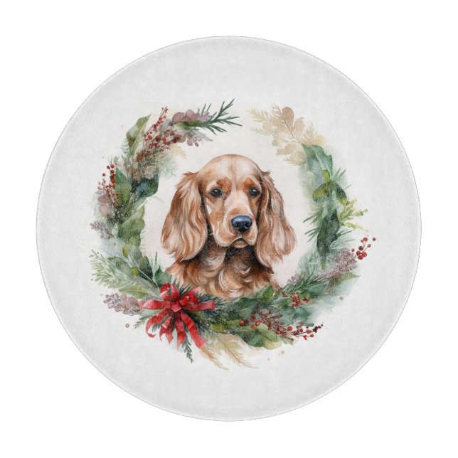 Cocker Spaniel Christmas Wreath Festive Pup  Cutting Board (Front)