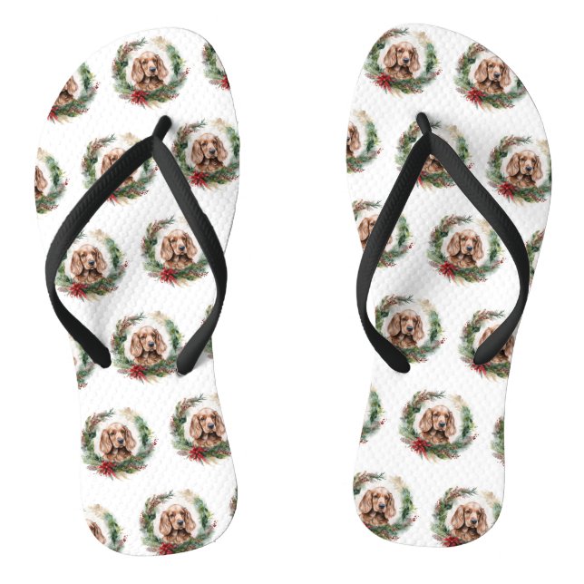 Cocker Spaniel Christmas Wreath Festive Pup  Jandals (Footbed)