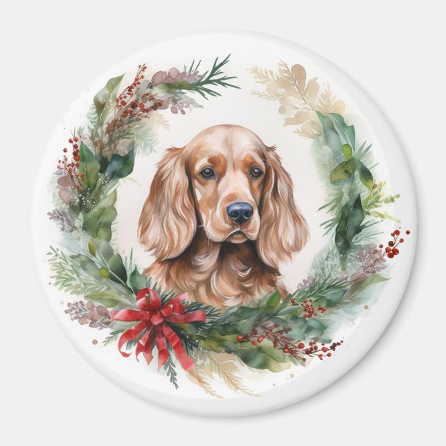Cocker Spaniel Christmas Wreath Festive Pup  Magnet (Front)