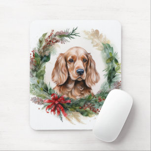 Cocker Spaniel Christmas Wreath Festive Pup Mouse Pad