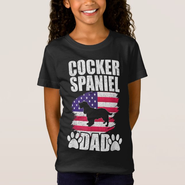 Cocker Spaniel Dad Dog Lover American US Flag T-Shirt (Front)