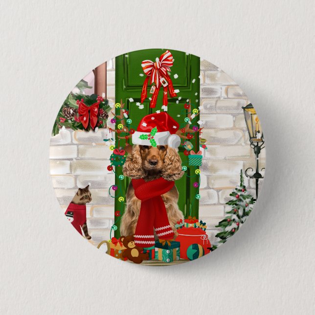 Cocker Spaniel Dog Christmas  6 Cm Round Badge (Front)