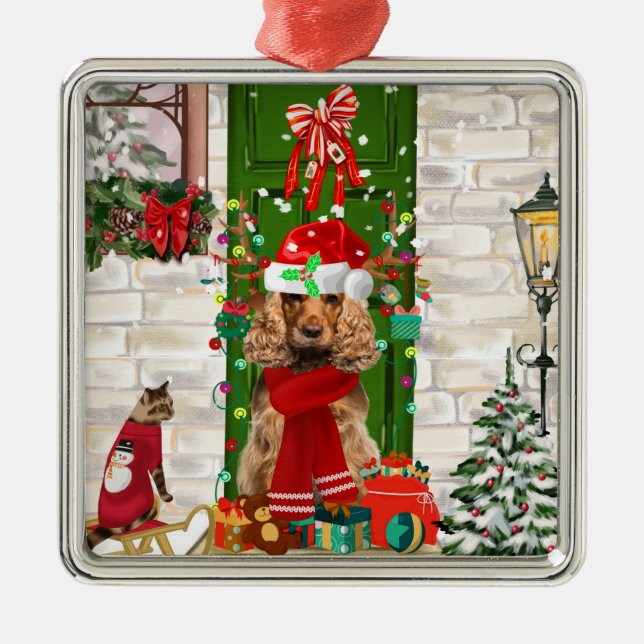 Cocker Spaniel Dog Christmas  Ceramic Ball Christm Metal Tree Decoration (Front)