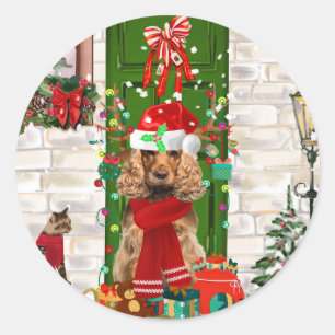 Cocker Spaniel Dog Christmas Classic Round Sticker