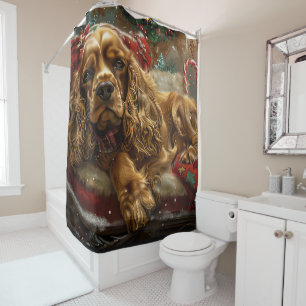 Cocker Spaniel Dog Christmas Festive Shower Curtain