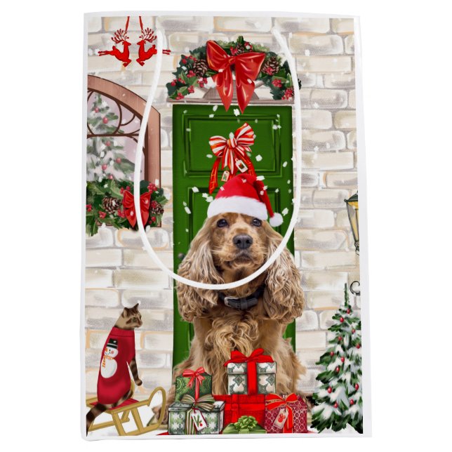 Cocker Spaniel Dog Christmas Medium Gift Bag (Front)