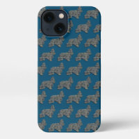 Cocker Spaniel Dog Cute Silhouette Grid Blue