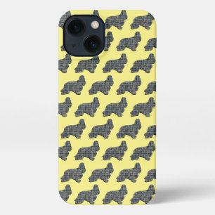Cocker Spaniel Dog Cute Silhouette Grid Yellow iPhone 13 Case