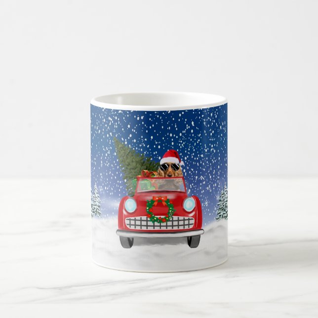 Cocker Spaniel Dog Driving Car In Snow Christmas  Coffee Mug (Center)
