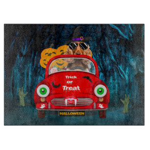 Cocker Spaniel Dog Driving Car Scary Halloween Cutting Board