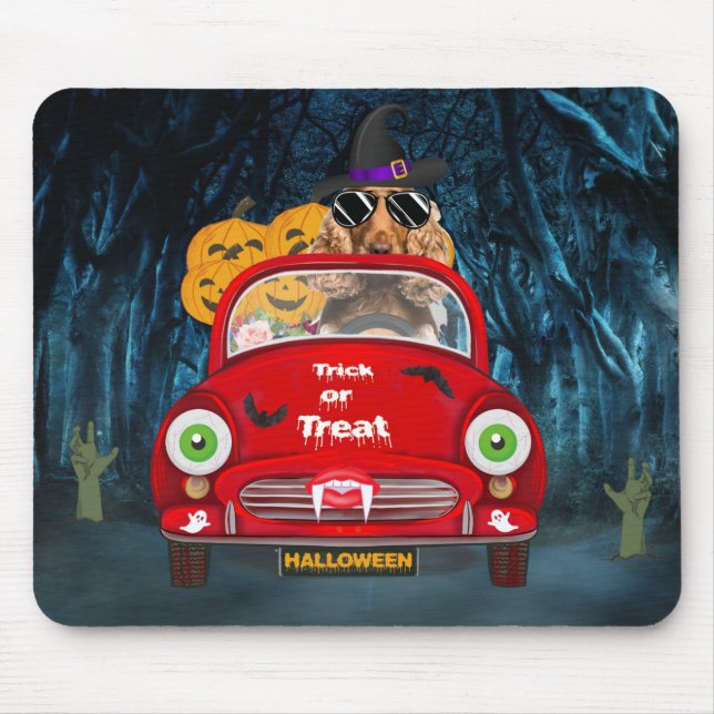 Cocker Spaniel Dog Driving Car Scary Halloween  Mouse Pad (Front)