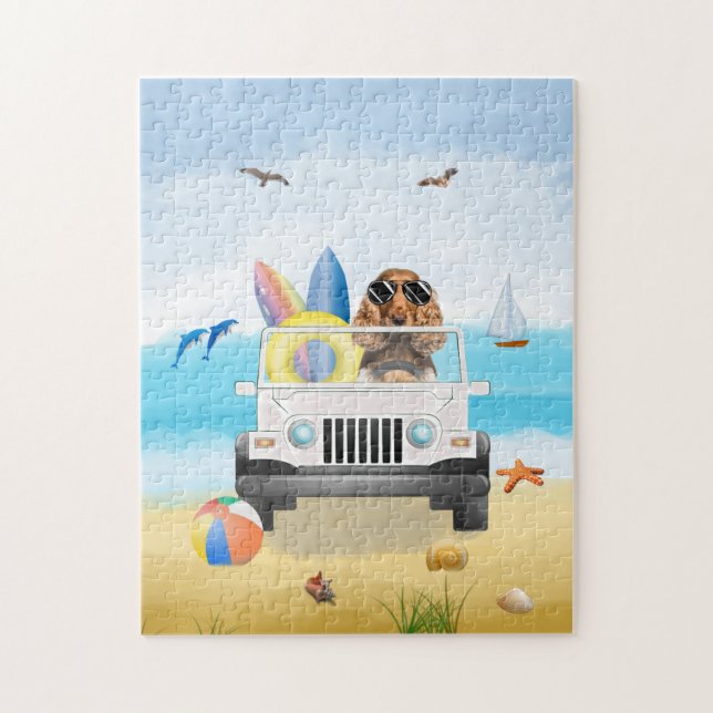 cocker spaniel Dog Driving on Beach  Jigsaw Puzzle (Vertical)