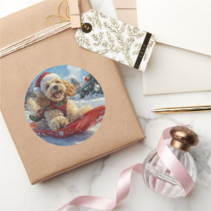 Cocker Spaniel Dog in Sledge Let it Snow Christmas Classic Round Sticker