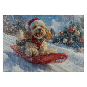 Cocker Spaniel Dog in Sledge Let it Snow Christmas Cutting Board