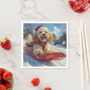 Cocker Spaniel Dog in Sledge Let it Snow Christmas Napkin