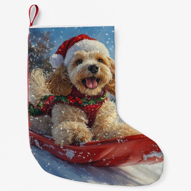 Cocker Spaniel Dog in Sledge Let it Snow Christmas Small Christmas Stocking (Front)