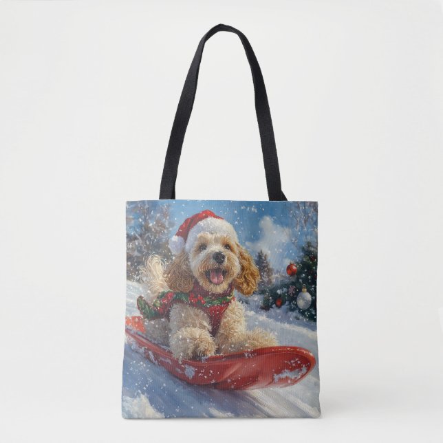Cocker Spaniel Dog in Sledge Let it Snow Christmas Tote Bag (Front)
