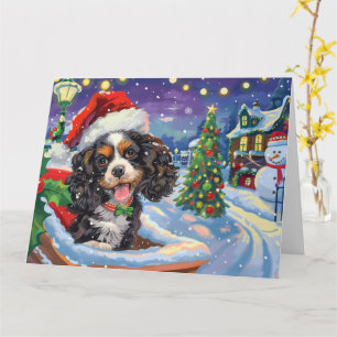 Cocker Spaniel Dog in Sleigh Snow Christmas Card