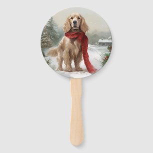 Cocker Spaniel Dog in Snow Christmas Hand Fan