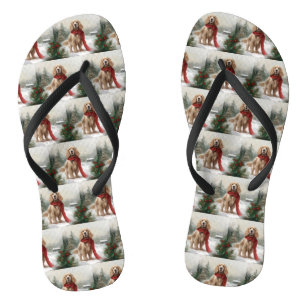 Cocker Spaniel Dog in Snow Christmas Jandals