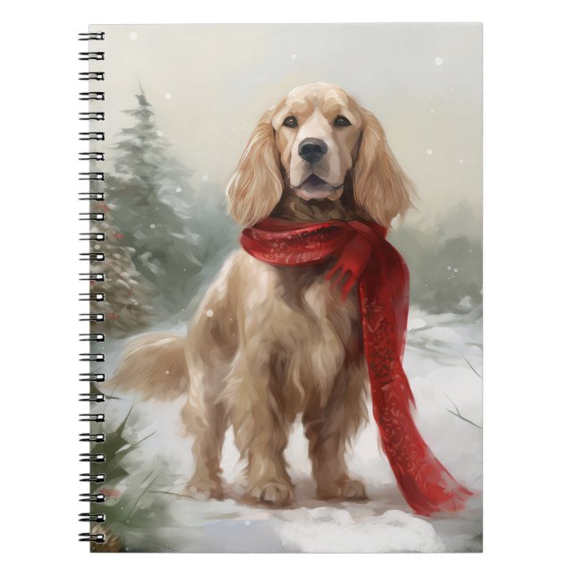 Cocker Spaniel Dog in Snow Christmas Notebook (Front)