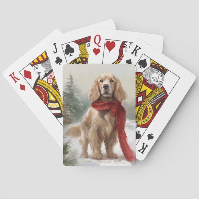 Cocker Spaniel Dog in Snow Christmas Playing Cards (Back)