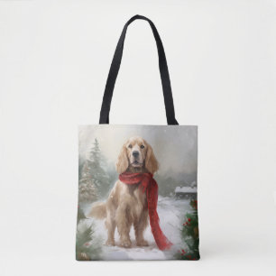 Cocker Spaniel Dog in Snow Christmas Tote Bag