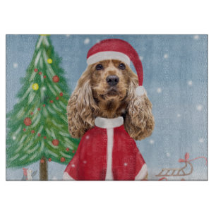 Cocker Spaniel Dog in Snow with Christmas Gifts Cutting Board