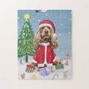 Cocker Spaniel Dog in Snow with Christmas Gifts  Jigsaw Puzzle