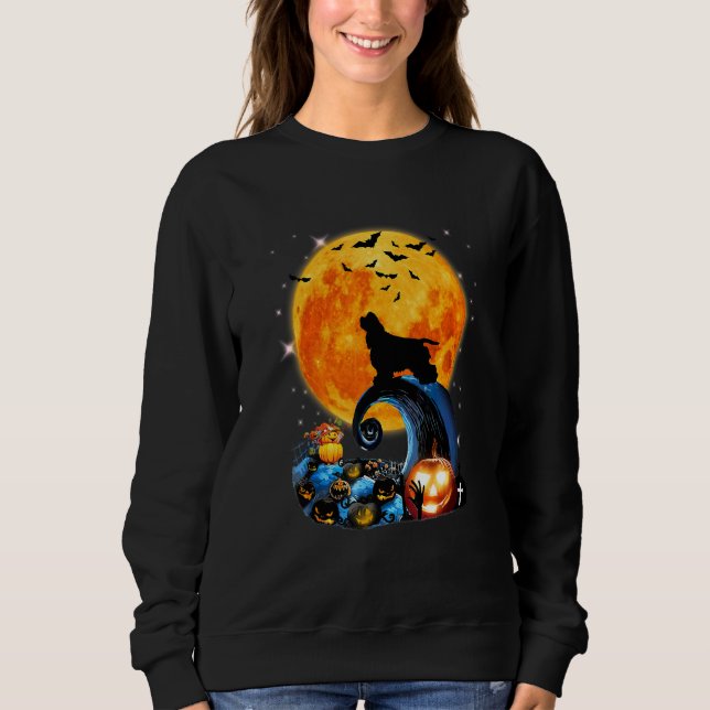 Cocker Spaniel Dog Moon Cliff Pumpkin Halloween Sweatshirt (Front)
