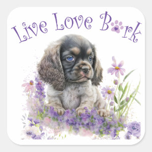 Cocker Spaniel Dog Mum Floral Square Sticker
