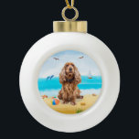 cocker spaniel Dog on Beach  Ceramic Ball Christmas Ornament<br><div class="desc">A cocker spaniel dog sitting on beach is a perfect gift idea for someone who love this dog breed.</div>