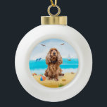 cocker spaniel Dog on Beach  Ceramic Ball Christmas Ornament<br><div class="desc">A cocker spaniel dog sitting on beach is a perfect gift idea for someone who love this dog breed.</div>