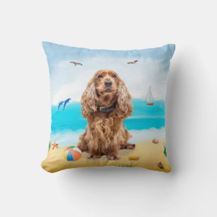 cocker spaniel Dog on Beach  Cushion